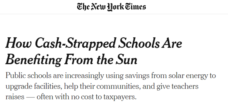 The New York Times - How Cash-Strapped Schools Are Benefiting From the Sun